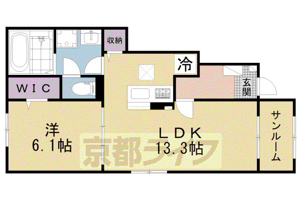 関西本線 加茂駅(京都) 徒歩7分 2階建 築2年(1LDK/1階)の間取り写真