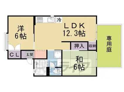 近鉄京都線 狛田駅 徒歩5分 2階建 築35年(2LDK/1階)の間取り写真