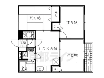 奈良線 山城青谷駅 徒歩75分 2階建 築29年(3DK/2階)の間取り写真