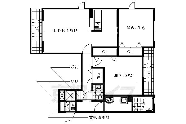 関西本線 平城山駅 徒歩45分 3階建 築15年(2LDK/2階)の間取り写真