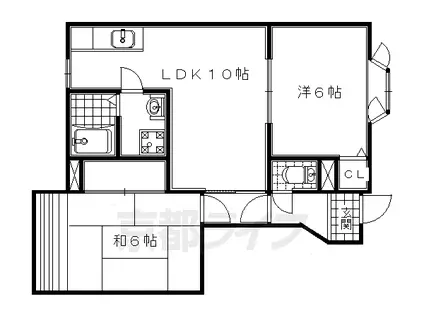 奈良線 山城青谷駅 徒歩75分 2階建 築26年(2LDK/1階)の間取り写真