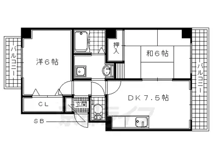 片町線 祝園駅 徒歩63分 2階建 築31年(2DK/1階)の間取り写真