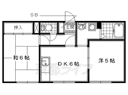 近鉄京都線 山田川駅 徒歩35分 2階建 築31年(2DK/1階)の間取り写真