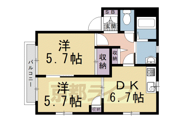 エトワール祝園A(2DK/2階)の間取り写真