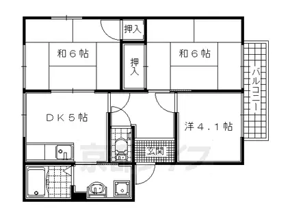 近鉄京都線 木津川台駅 徒歩47分 2階建 築32年(3DK/2階)の間取り写真