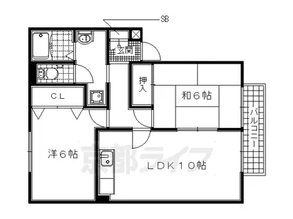 近鉄京都線 山田川駅 徒歩53分 2階建 築27年(2LDK/2階)の間取り写真