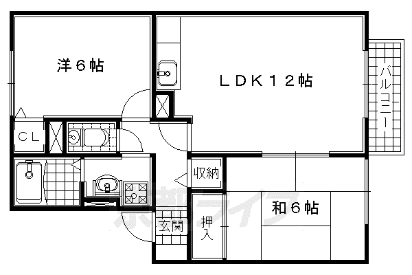 セジュール木津A(2LDK/1階)の間取り写真