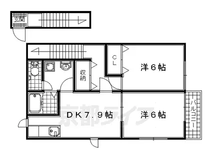 片町線 祝園駅 徒歩6分 2階建 築26年(2DK/2階)の間取り写真