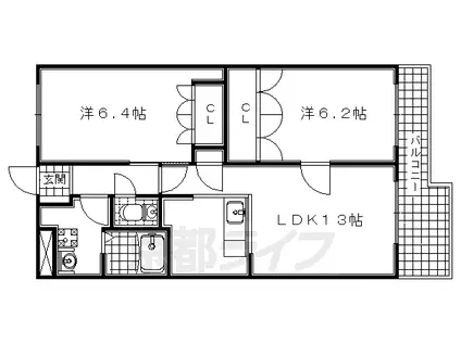 奈良線 棚倉駅 徒歩2分 2階建 築22年(2LDK/2階)の間取り写真