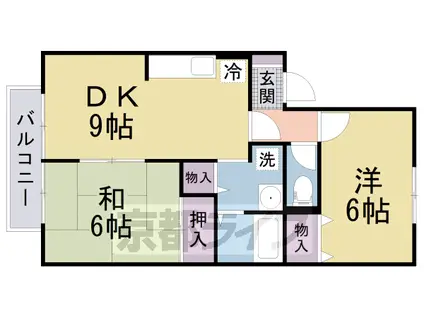 近鉄京都線 高の原駅 徒歩29分 2階建 築29年(2DK/1階)の間取り写真