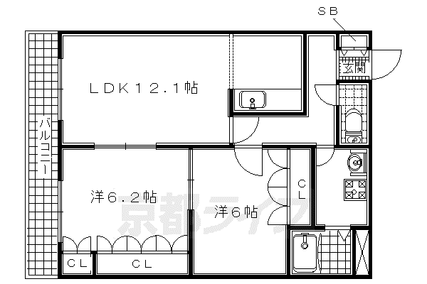 片町線 祝園駅 徒歩9分 3階建 築21年(2LDK/2階)の間取り写真