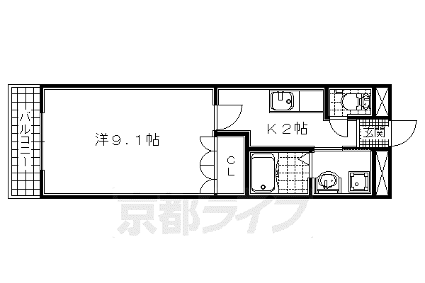 関西本線 木津駅(京都) 徒歩49分 2階建 築21年(1K/2階)の間取り写真