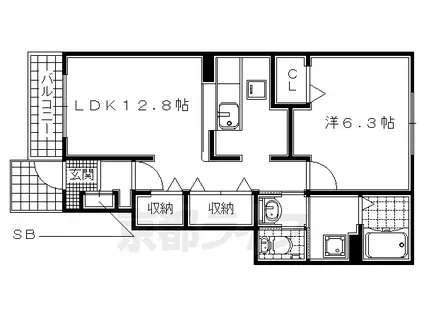 関西本線 木津駅(京都) 徒歩15分 2階建 築19年(1LDK/1階)の間取り写真