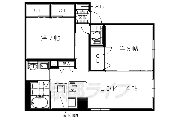 奈良線 木津駅(京都) 徒歩24分 2階建 築19年(2LDK/1階)の間取り写真