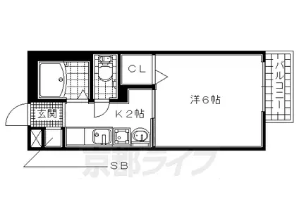 近鉄京都線 高の原駅 徒歩8分 2階建 築26年(1K/1階)の間取り写真