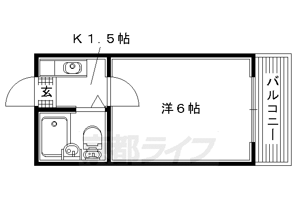 奈良線 木津駅(京都) 徒歩14分 4階建 築35年(1K/4階)の間取り写真