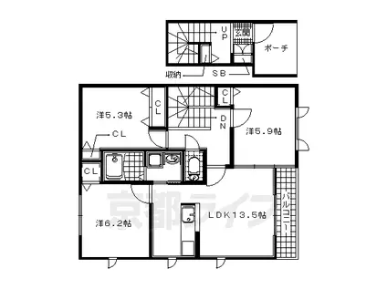 片町線 祝園駅 徒歩64分 2階建 築15年(3LDK/2階)の間取り写真