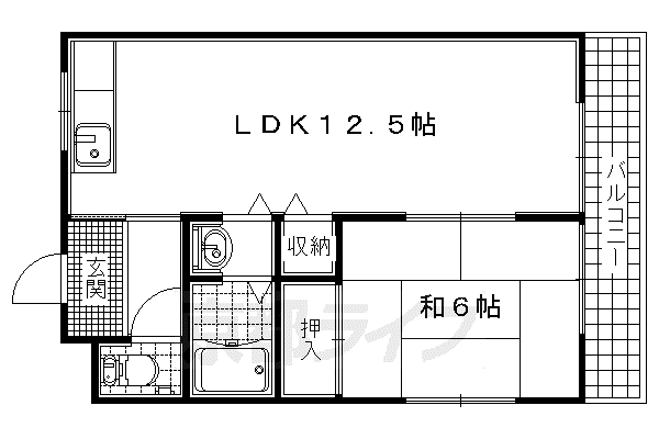 奈良線 木津駅(京都) 徒歩6分 2階建 築27年(1LDK/2階)の間取り写真
