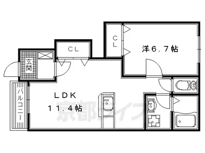 近鉄京都線 山田川駅 徒歩54分 2階建 築16年(1LDK/1階)の間取り写真