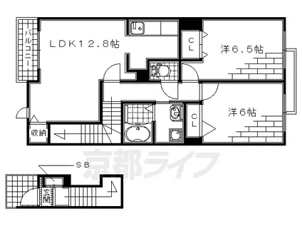 近鉄京都線 新祝園駅 徒歩6分 2階建 築13年(2LDK/2階)の間取り写真