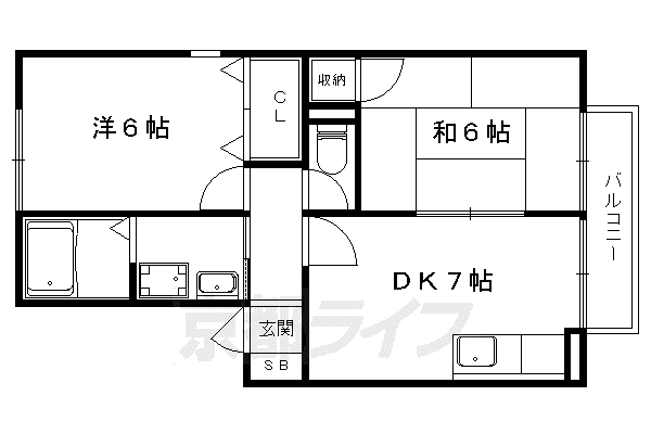 京都市東西線 椥辻駅 徒歩6分 2階建 築30年(2DK/1階)の間取り写真