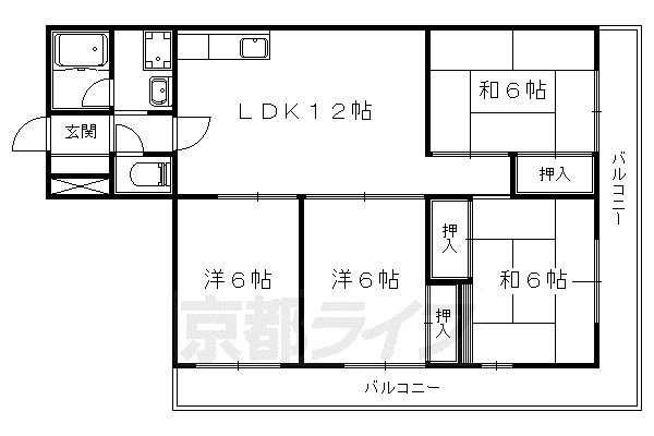 京都市東西線 山科駅 徒歩2分 3階建 築42年(4LDK/2階)の間取り写真