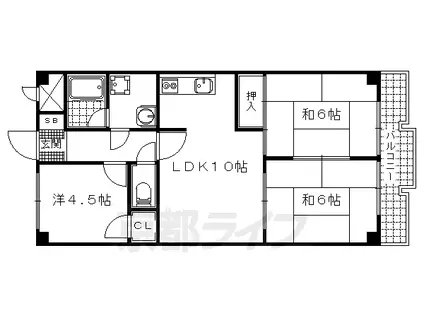 京都市東西線 東野駅(京都) 徒歩8分 5階建 築45年(3LDK/1階)の間取り写真