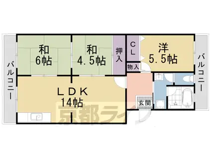 京都市東西線 小野駅(京都) 徒歩3分 5階建 築32年(3LDK/4階)の間取り写真