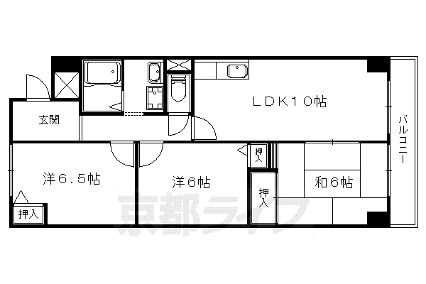 京阪電気鉄道京津線 四宮駅 徒歩11分 6階建 築31年(3LDK/5階)の間取り写真