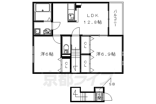 奈良線 木津駅(京都) 徒歩32分 2階建 築8年(2LDK/2階)の間取り写真