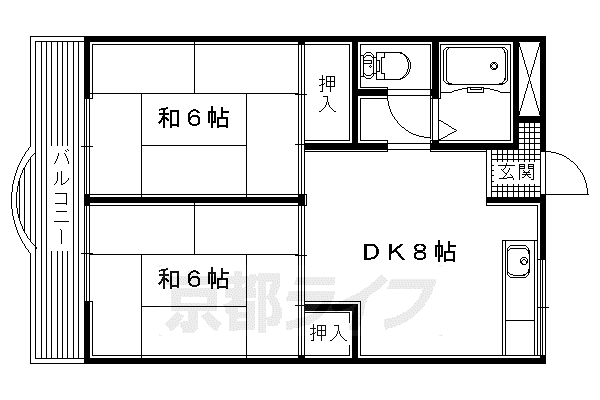 近鉄京都線 山田川駅 徒歩7分 3階建 築39年(2LDK/1階)の間取り写真