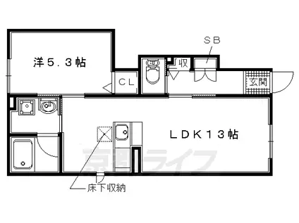 奈良線 玉水駅 徒歩2分 2階建 築7年(1LDK/1階)の間取り写真