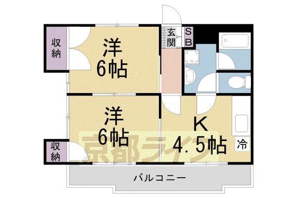近鉄京都線 新祝園駅 徒歩11分 3階建 築35年(2DK/3階)の間取り写真