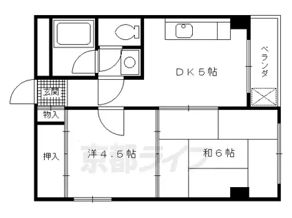 阪急電鉄京都線 長岡天神駅 徒歩5分 3階建 築41年(2DK/3階)の間取り写真