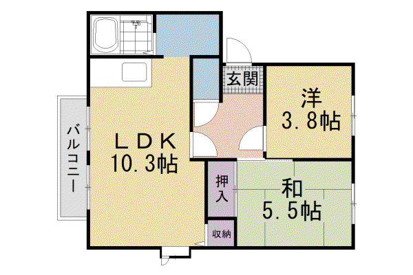 近鉄京都線 木津川台駅 徒歩57分 2階建 築33年(2LDK/1階)の間取り写真