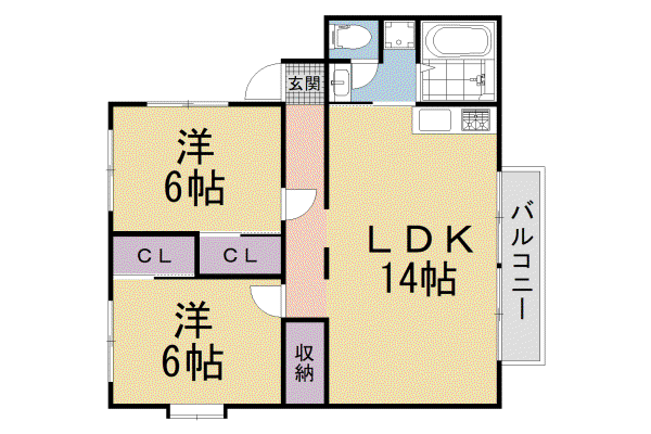 片町線 京田辺駅 徒歩8分 2階建 築31年(2LDK/2階)の間取り写真