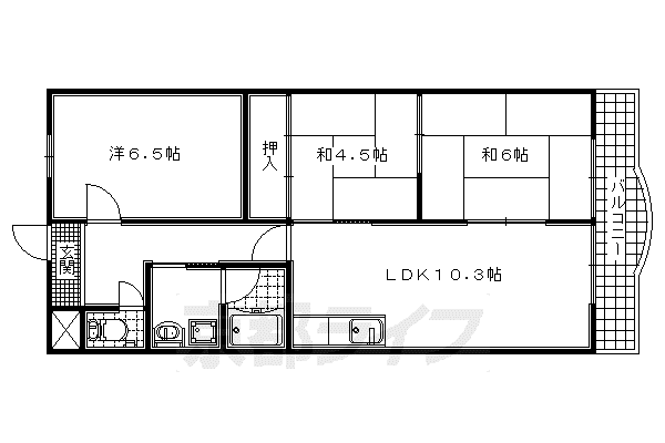 近鉄京都線 新田辺駅 徒歩5分 4階建 築36年(3LDK/2階)の間取り写真