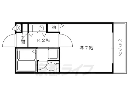 阪急電鉄京都線 東向日駅 徒歩9分 3階建 築35年(1K/2階)の間取り写真
