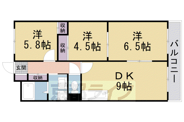 サウスヴィラ田辺(3LDK/1階)の間取り写真
