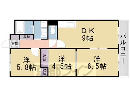 片町線 京田辺駅 徒歩8分 3階建 築25年(3LDK/1階)の間取り写真