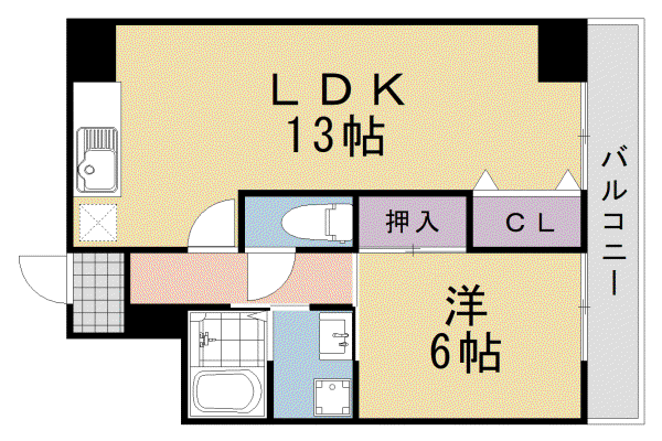 東海道本線 長岡京駅 徒歩7分 5階建 築36年(1LDK/3階)の間取り写真