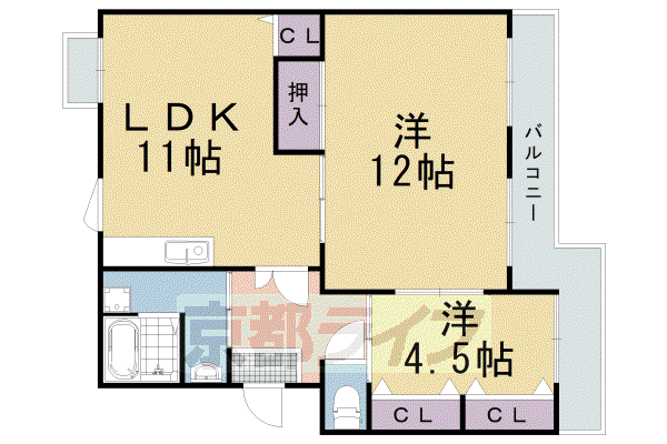阪急電鉄京都線 西山天王山駅 徒歩10分 4階建 築39年(2LDK/3階)の間取り写真