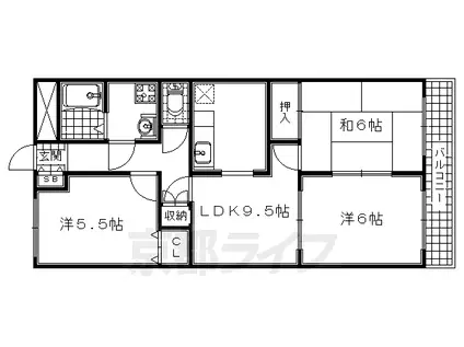 近鉄京都線 新田辺駅 徒歩13分 4階建 築29年(3LDK/2階)の間取り写真