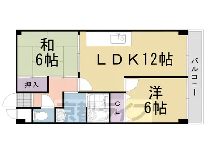 阪急電鉄京都線 長岡天神駅 徒歩24分 4階建 築30年(2LDK/3階)の間取り写真