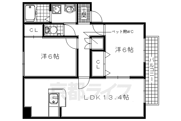 片町線 京田辺駅 徒歩12分 2階建 築23年(2LDK/1階)の間取り写真