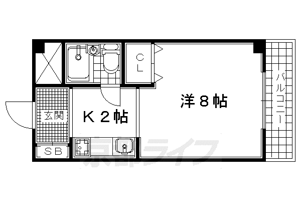 近鉄京都線 新田辺駅 徒歩3分 3階建 築24年(1K/2階)の間取り写真
