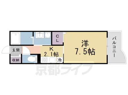 近鉄京都線 新田辺駅 徒歩13分 3階建 築21年(1K/2階)の間取り写真