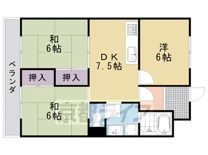 阪急電鉄京都線 西山天王山駅 徒歩10分 3階建 築39年(3DK/2階)の間取り写真