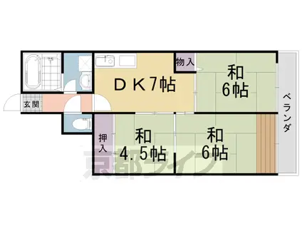 東海道本線 向日町駅 徒歩9分 7階建 築33年(3DK/7階)の間取り写真