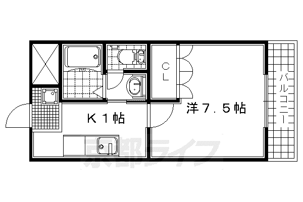 近鉄京都線 新田辺駅 徒歩15分 2階建 築19年(1K/1階)の間取り写真